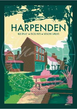 Harpenden - High Street, Cross Keys, Sensory Garden - Travel Print Design