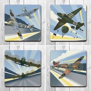 Aeroplane Design WW2 Warbird Coaster Set - Dakota, Lancaster, Spitfire, Hurricane