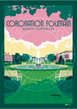 Welwyn Garden City - Coronation Fountain - Travel Print Design