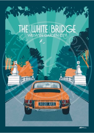 Welwyn Garden City - The White Bridge - Travel Print Design